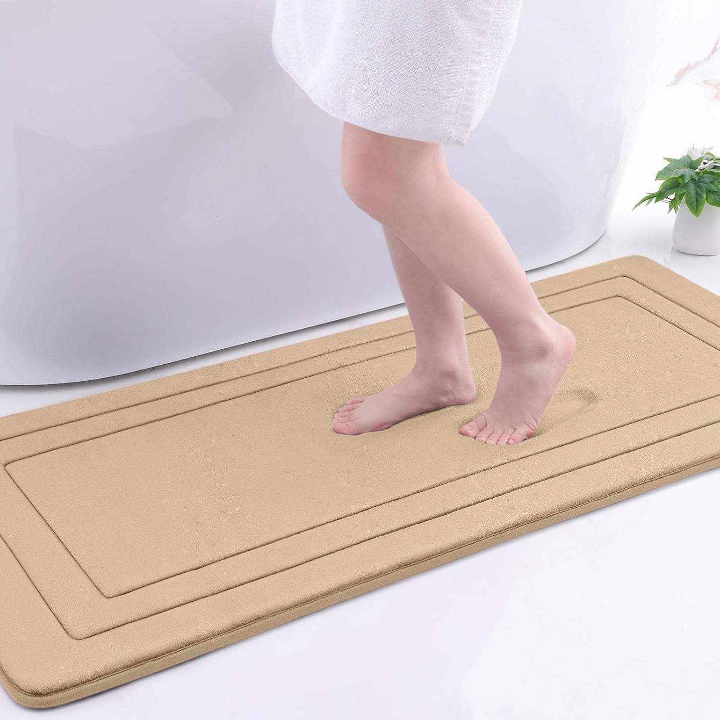 Arotive Memory Foam Bathroom Rug Mat 54x24, Ultra Soft and Absorbent Bath Mat, Machine Wash Dry, Comfortable Bath Rug Carpet for Bathroom Floor, Tub and Shower, Beige