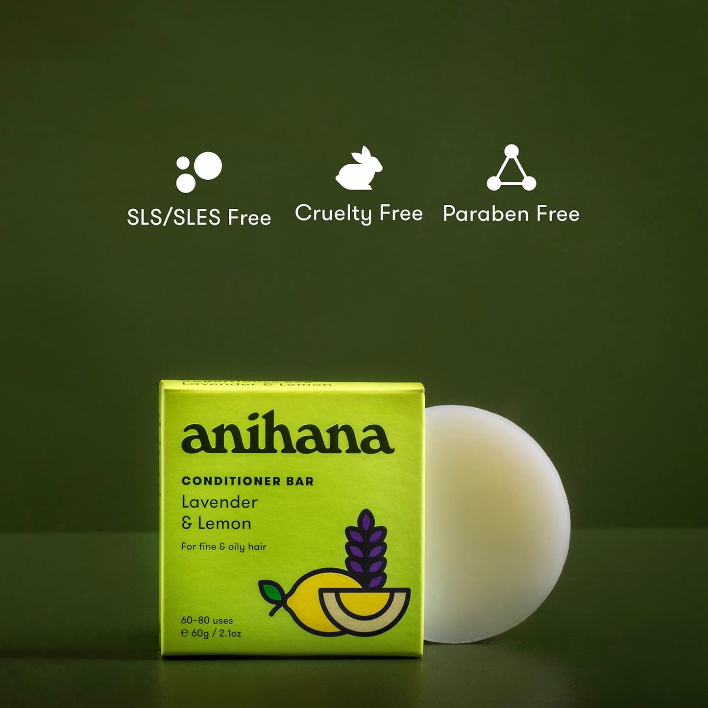 ANIHANA Conditioner Bar for Thin Fine Oily Hair Gives Hair Volume & Body Natural Healthy Look and Shine Paraben Free Lavender and Lemon 2.1 oz