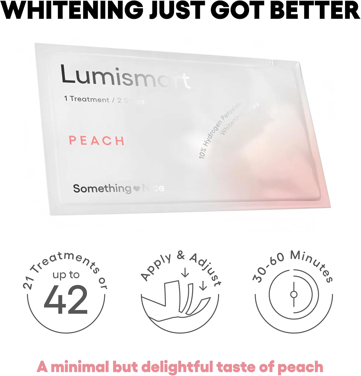 Something Nice Lumismart Whitening Strips - Dentist-Designed, Enamel Safe, up to 42 Treatments with Smart Adjust - Teeth Whitening Strips in Peach for Sensitive Teeth