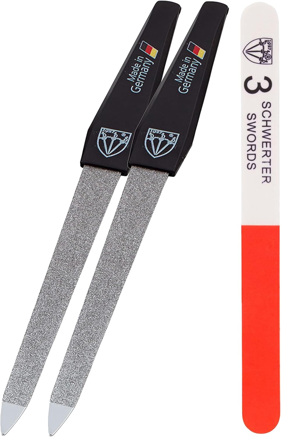 3 Swords Germany - Sapphire Metal Nail File Set 2 Pieces with 1 Piece 3-Way Nail Buffer – Nail Care Made in SOLINGEN/Germany