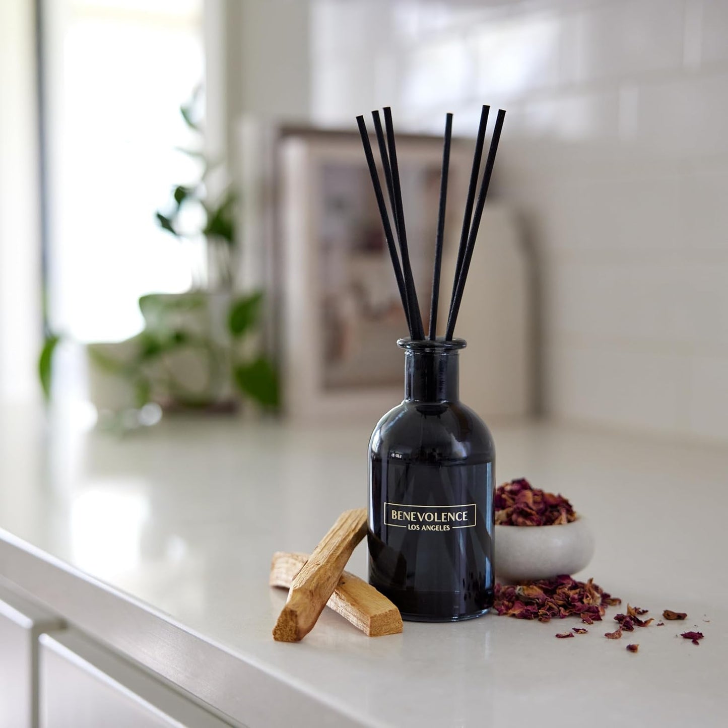 Benevolence LA Reed Diffusers for Home, Rose & Sandalwood Relaxing Fragrance | Aromatherapy Reed Diffuser Sticks with Gift Box, Scented Sticks for Bathroom | Home Décor