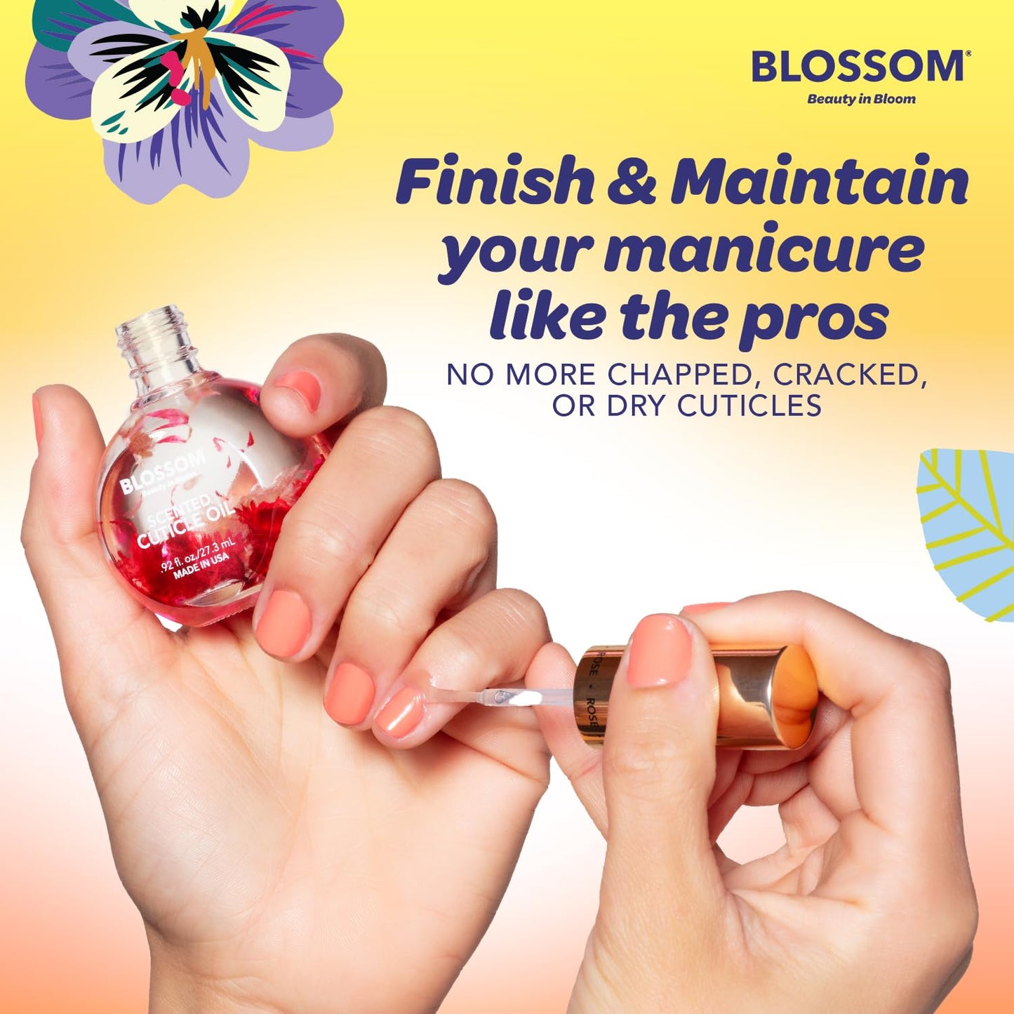 Blossom Cuticle Oil for Nails, Hydrating, Moisturizing, Scented Nail Oil Cuticle Care, Infused with Real Flowers, Made in USA, 0.5 fl. oz, Mandarin Orange