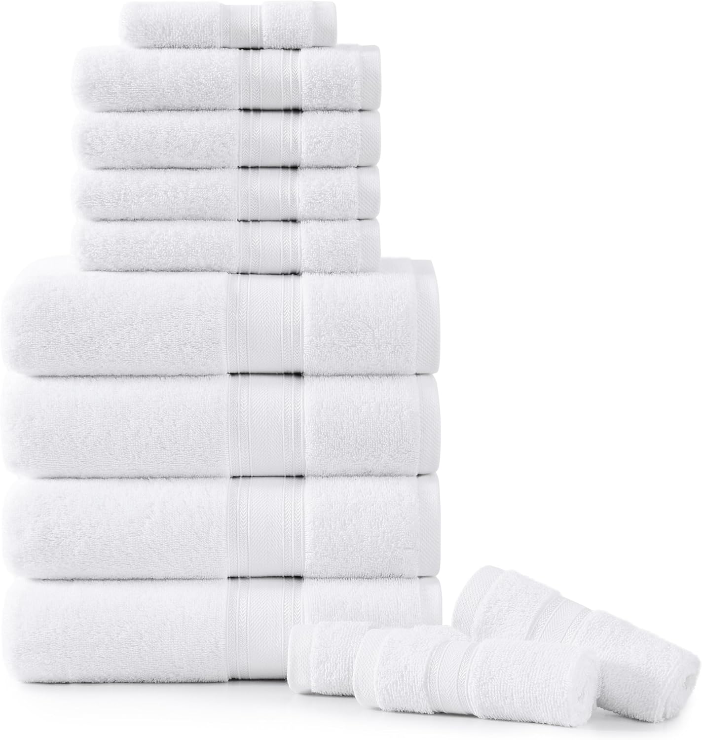 LANE LINEN Luxury Bath Towels Set - 12 Piece, 100% Cotton, Zero Twist, Super Soft & Absorbent, Includes 4 Bath Towels, 4 Hand Towels, 4 Washcloths - White