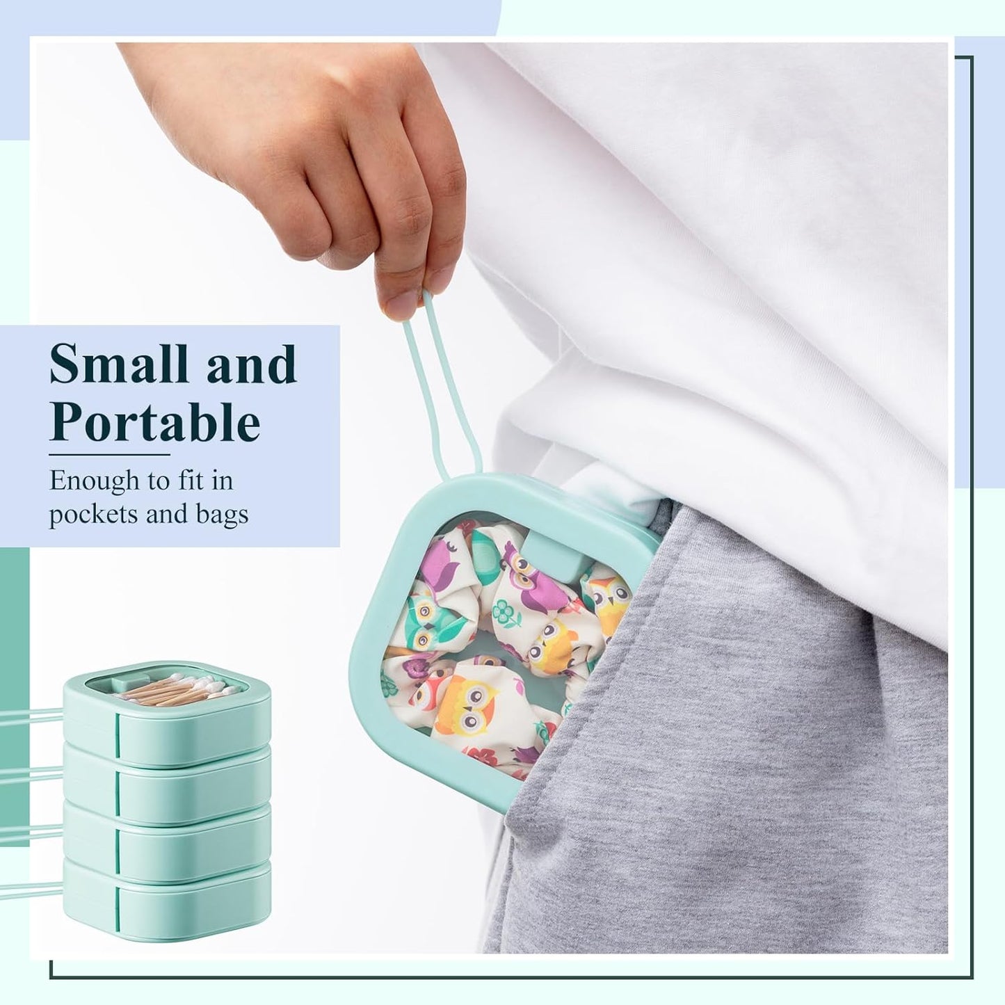 Kathfly 4 Pcs Green Hair Tie Organizer Portable Hair Accessory Storage Containers Stackable Tie Bobby Pin Holder Home Cotton Swab Dispenser Accessories Jewelry Organizer Box