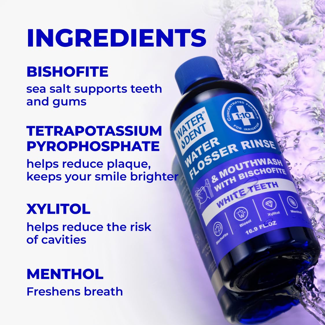 Concentrated Water flosser Rinse & mouthwash Teeth WHITENING | Add to Water Flossers| Fruit Flavor | 1 Pack = 16.9 fl.oz | Peroxide Free. Made in USA