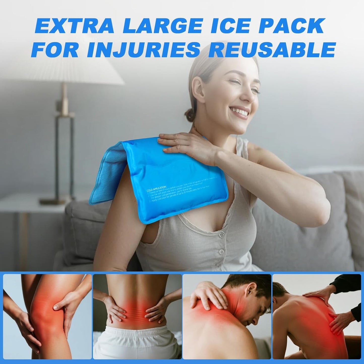 Large Flexible Ice Pack for Injuries Reusable Gel, 11x14.5 Inches, Cold Compress for Hip, Shoulder, Knee, Back Pain, Swelling, Bruises, Surgery