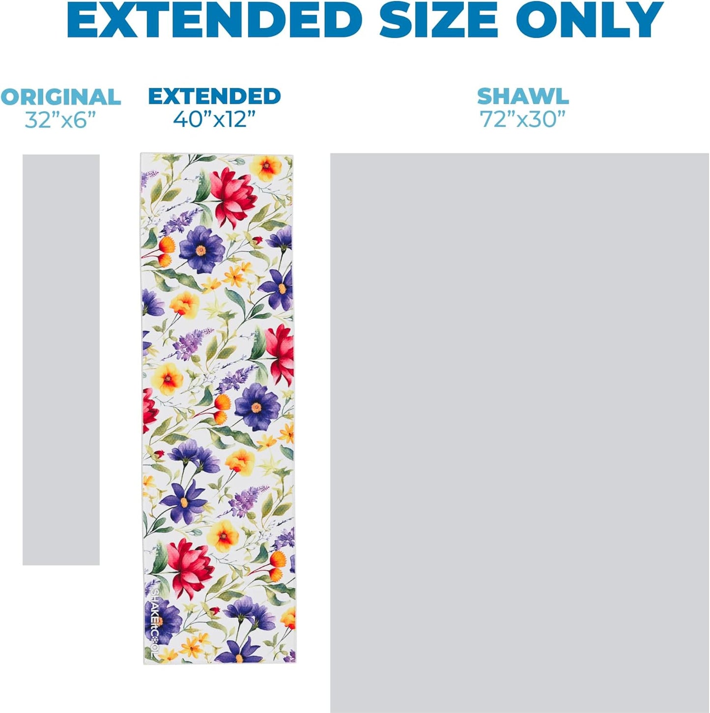 SHAKEitCOOL Extended Size Cooling Towel – Be Cool in Style - Heat Relief, Soft, Lightweight, Sun Protection, Easy Clean - Perfect for Biking, Hiking, Running, Yoga, Golf, Gardening - Summer Flower M