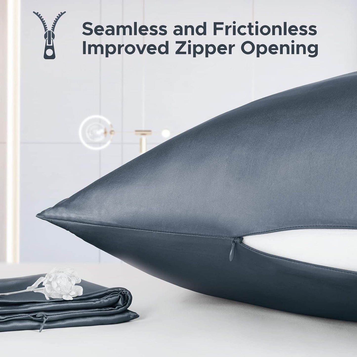 100% Pure Mulberry Silk Pillowcase for Hair and Skin - Allergen Resistant Dual Sides,600 Thread Count Silk Bed Pillow Cases with Hidden Zipper,1pc,Queen Size,Space Grey