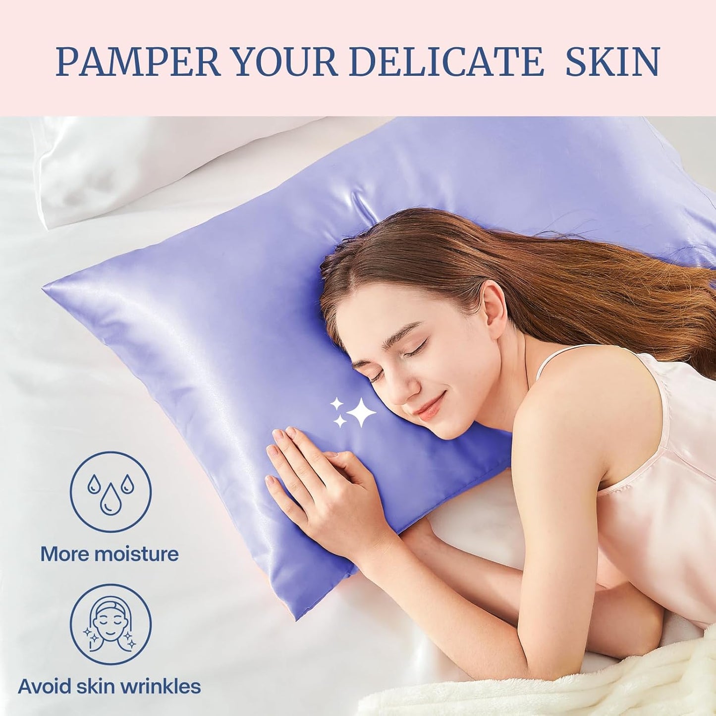 BEDELITE Satin Pillowcase for Hair and Skin, Super Soft and Cooling Similar to Silk Pillow Cases 2 Pack with Envelope Closure, Gift for Women Men(20"x36" King Size, Lilac)