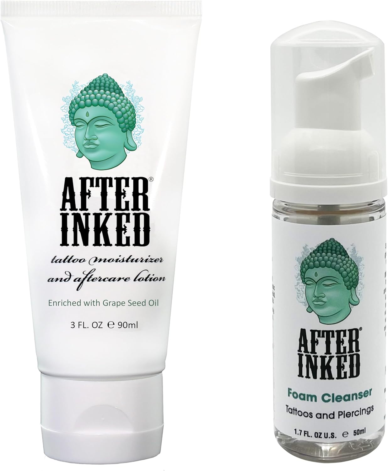 After Inked Tattoo Aftercare Lotion and Foam Cleanser Bundle - with 3oz Tattoo Lotion Aftercare and 1.7oz Tattoo Aftercare Foam Wash, Essential Tattoo Supplies, Premium Skincare Tattoo Aftercare Kit