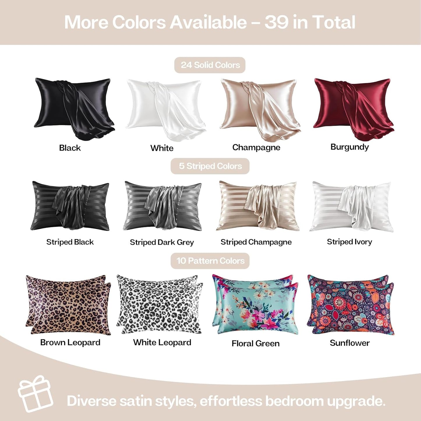 MR&HM Satin Pillowcase for Hair and Skin, Silk Satin Pillowcase 2 Pack, King Size Pillow Cases Set of 2, Silky Pillow Cover with Envelope Closure (20x36, Beige)