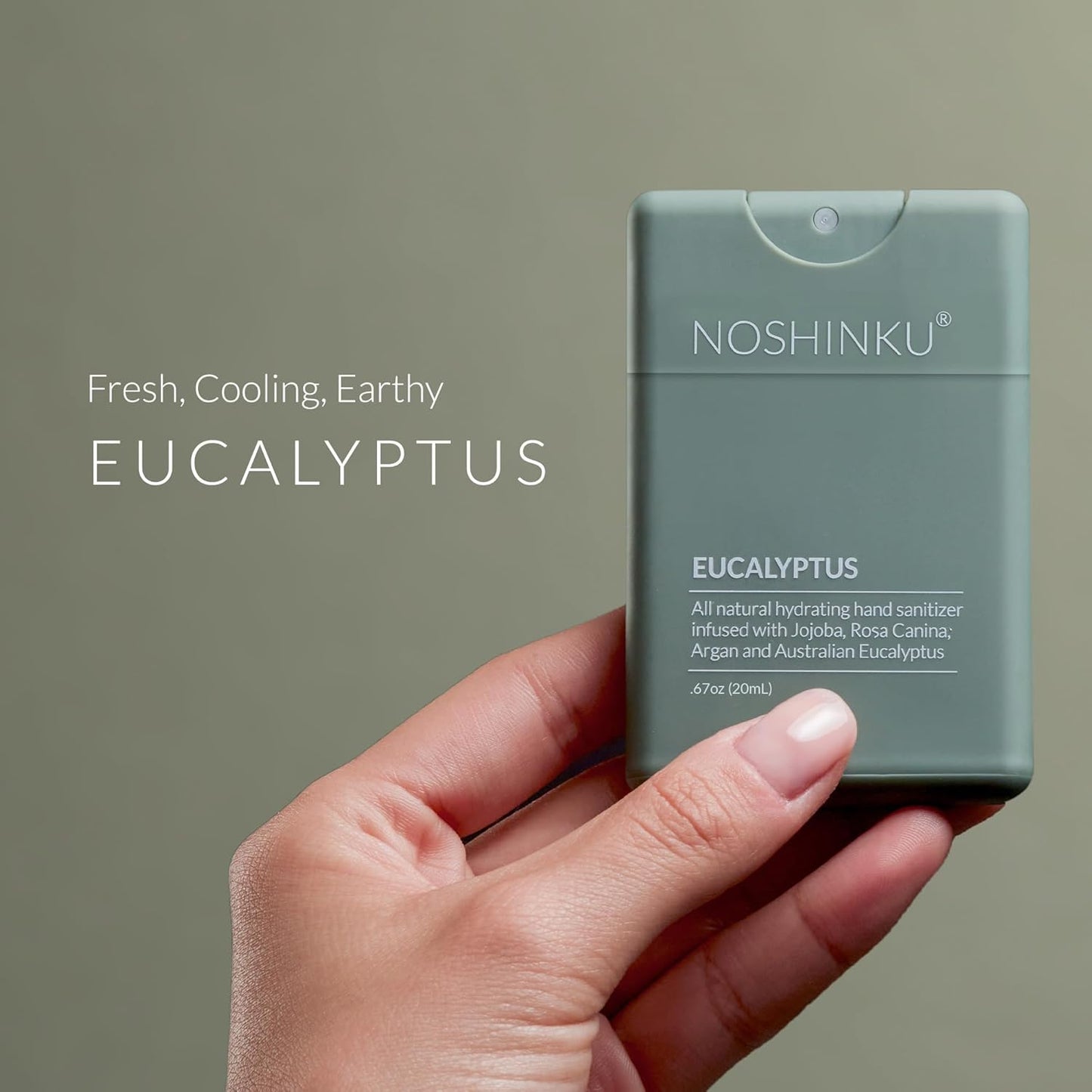 Noshinku Eucalyptus Pocket Hand Sanitizer Refill Kit: Refill Pouch + Sprayer Bundle | Organic Antibacterial Sanitizing Mist with Moisturizing Oils | FDA Registered | 70% Sugarcane Derived Alcohol