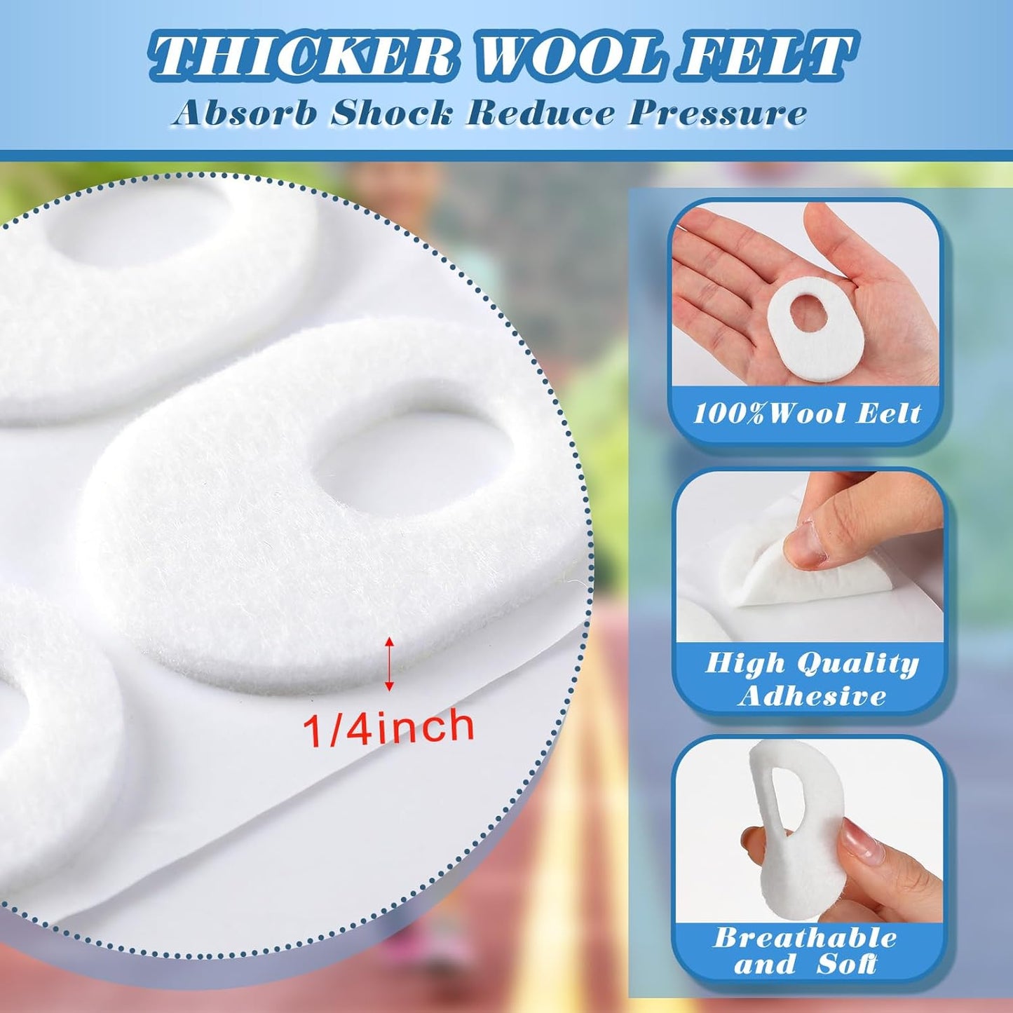 WILLBOND 48 Pack Callus Pads Soft 1/4" Thick Oval Shape Corn Pads 1/8" Felt Callus Cushions Adhesive Corn Protectors for Men Women Feet Toes Pain Relief(White, 1/4 Inch)