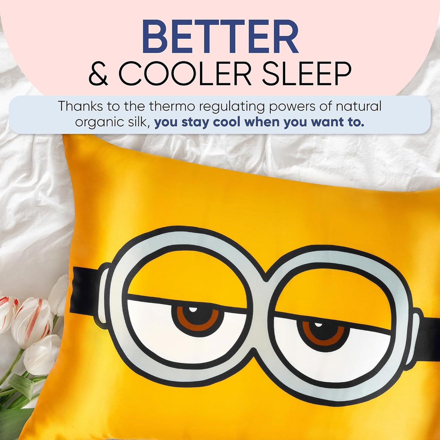 Blissy Silk Pillowcase - 100% Pure Mulberry Silk - 22 Momme 6A High-Grade Fibers - Silk Pillow Cover for Hair & Skin - Regular, Queen & King (Minion, 20" x 36" (Pack of 1))