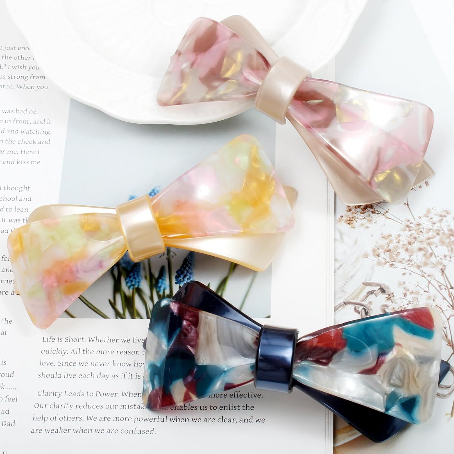 Hair Barrettes - French Barrette for Women Thick Hair - 3 Pcs Large Strong Hold Grip Clip for Women - Decorative Hair Clip (Butterfly Multicolor 1)