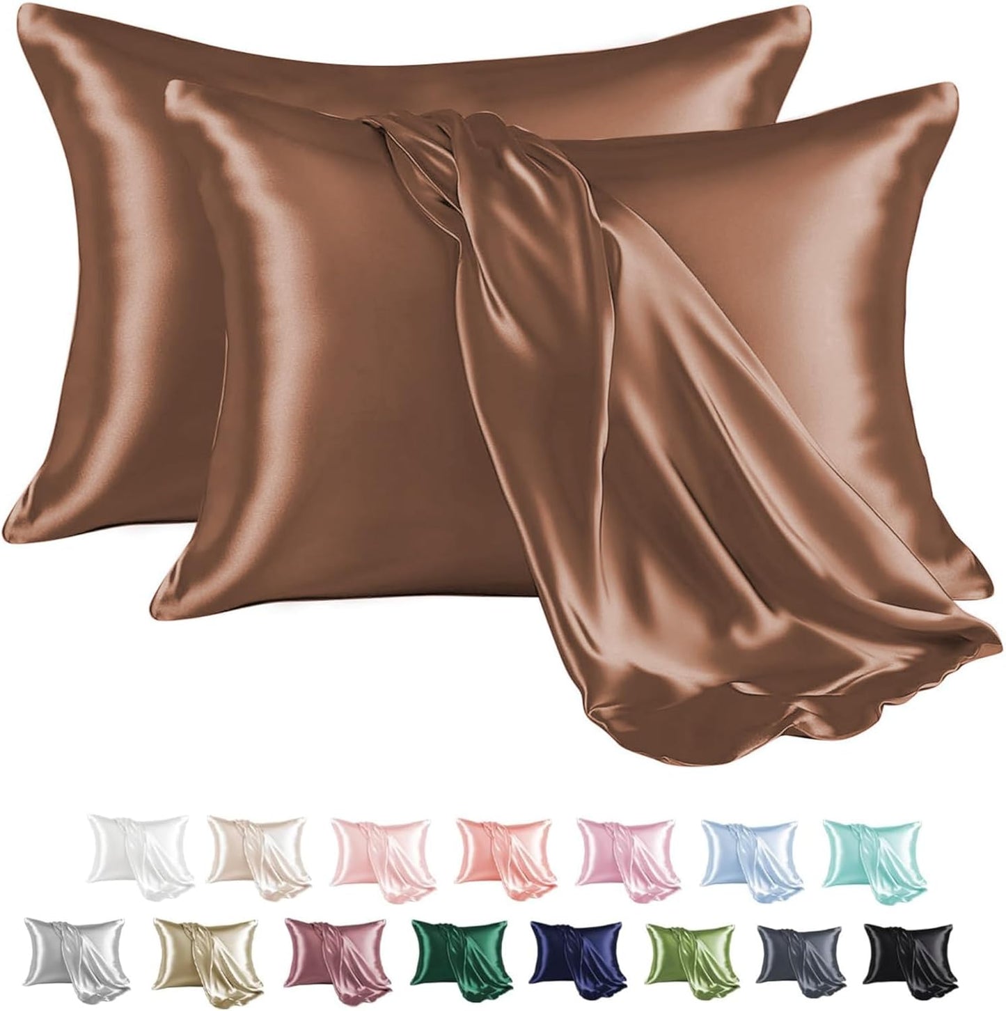 MR&HM Satin Pillowcase for Hair and Skin, Silk Satin Pillowcase 2 Pack, King Size Pillow Cases Set of 2, Silky Pillow Cover with Envelope Closure (20x40, Mocha Mousse)
