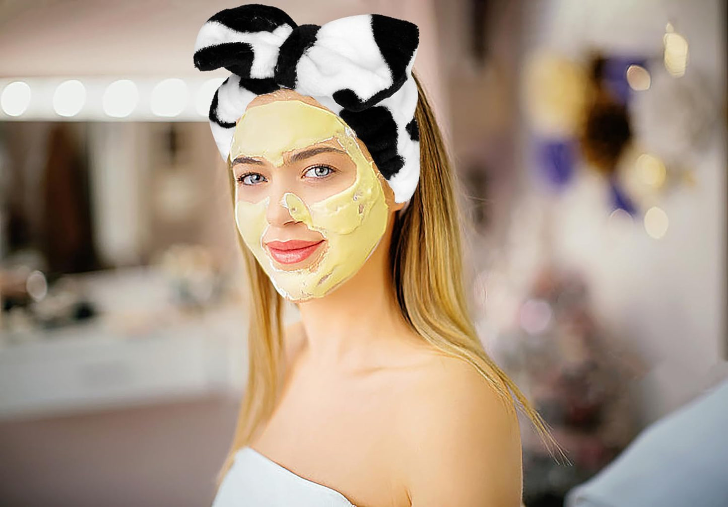 4PCS Cow Print Headbands for Washing Spa Face Wristband Set, Bath Makeup Skincare Hair Bands Western Highland Stuff Gifts for Women