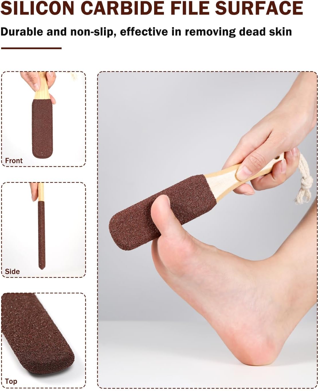 BEZOX Foot Pumice Stone Pedicure File(1 PCS) - Ergonomic Wooden Handle Foot File Callus Remover for Smoother Feet and Hands - Foot Scrubber, Heel Sander and Dead Skin Scraper - Brown