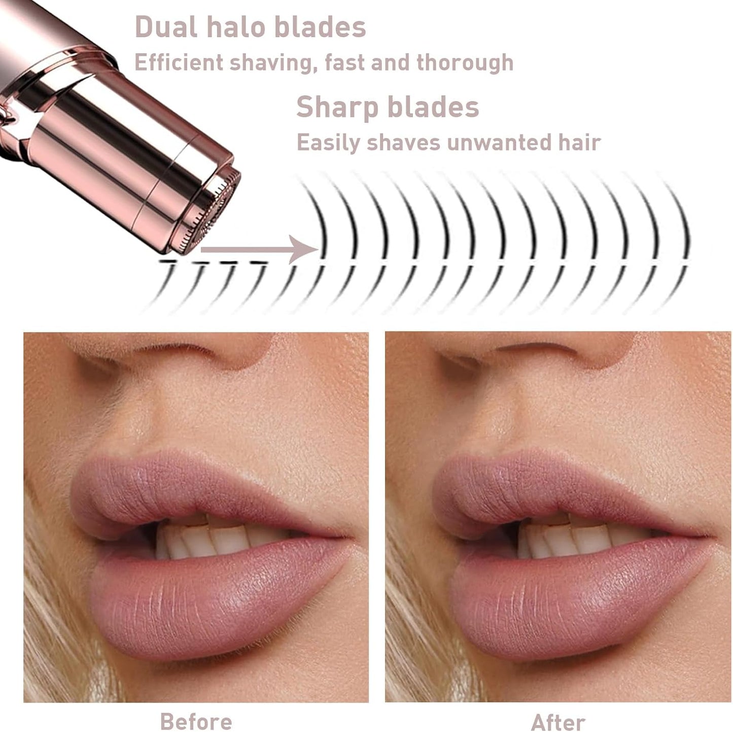 Facial Hair Remover for Women, Painless Hair Removal Device Portable Womens for Lip, Chin with USB Rechargeable, Rose Gold