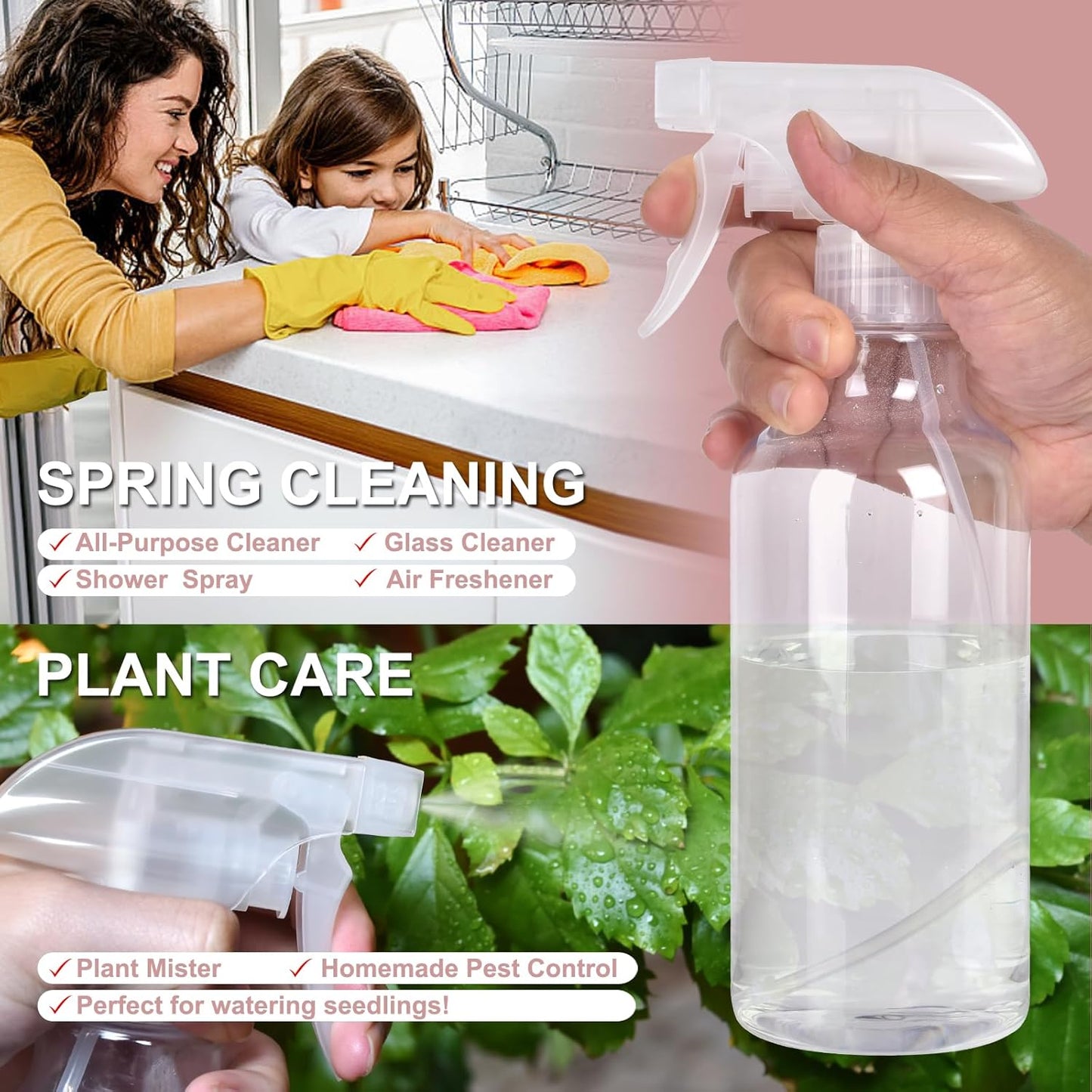 Plastic Spray Bottles - Empty Spray Bottles for Cleaning,16.9oz/2Pack,Mist/Stream Spray Bottle for Plants, Pet, Hair - (Clear, 16.9oz)