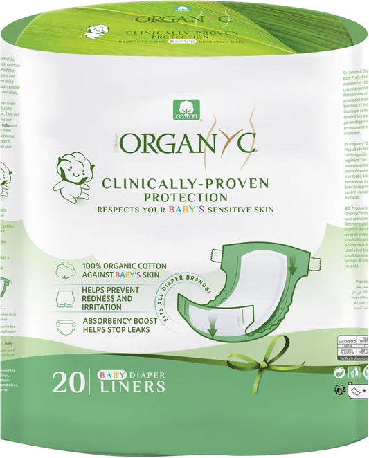 Organyc 100% Certified Organic Cotton Baby Diaper Liner for Sensitive Skin, Fits All Brands and Sizes Diapers Except New Born, 20 Count