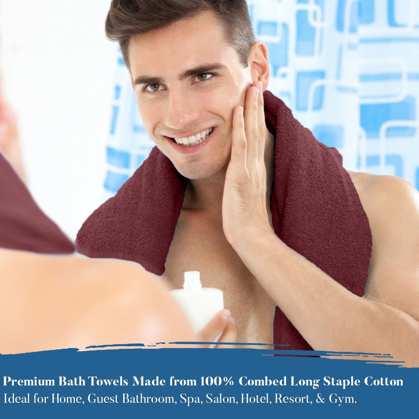 DAN RIVER Bath Towels Set of 4, 27 x 54 Inches, 100% Cotton, Larger & Lighter Weight, Quicker to Dry, Super Soft and Absorbent, Ideal Soft Bath Towels for Daily Use, Pomegrante