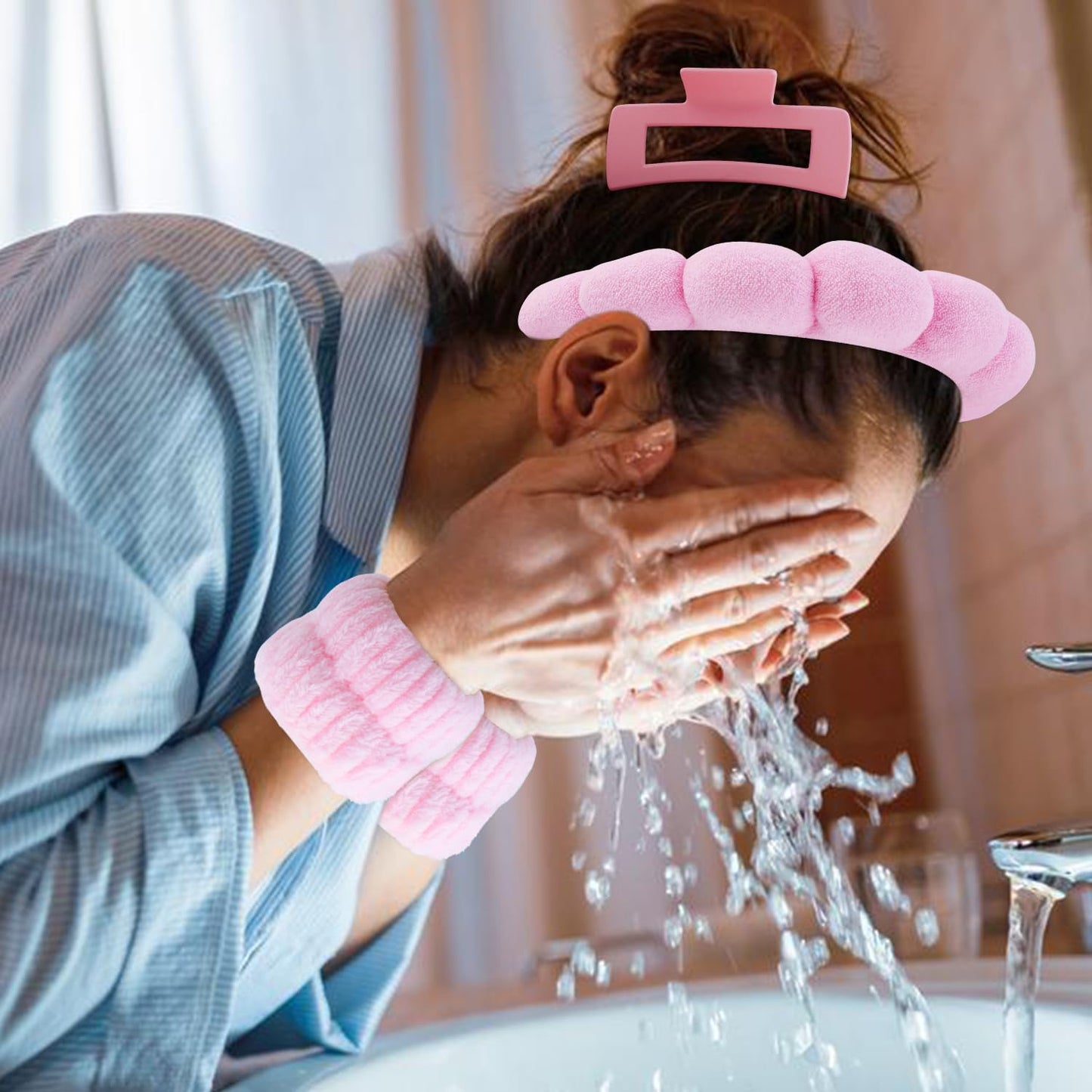 Chanaco Spa Headband, Makeup Accessory, Face Washing Wrist Bands, Teen Girl Gifts Trendy Stuff, Pink Cute Hair Accessories