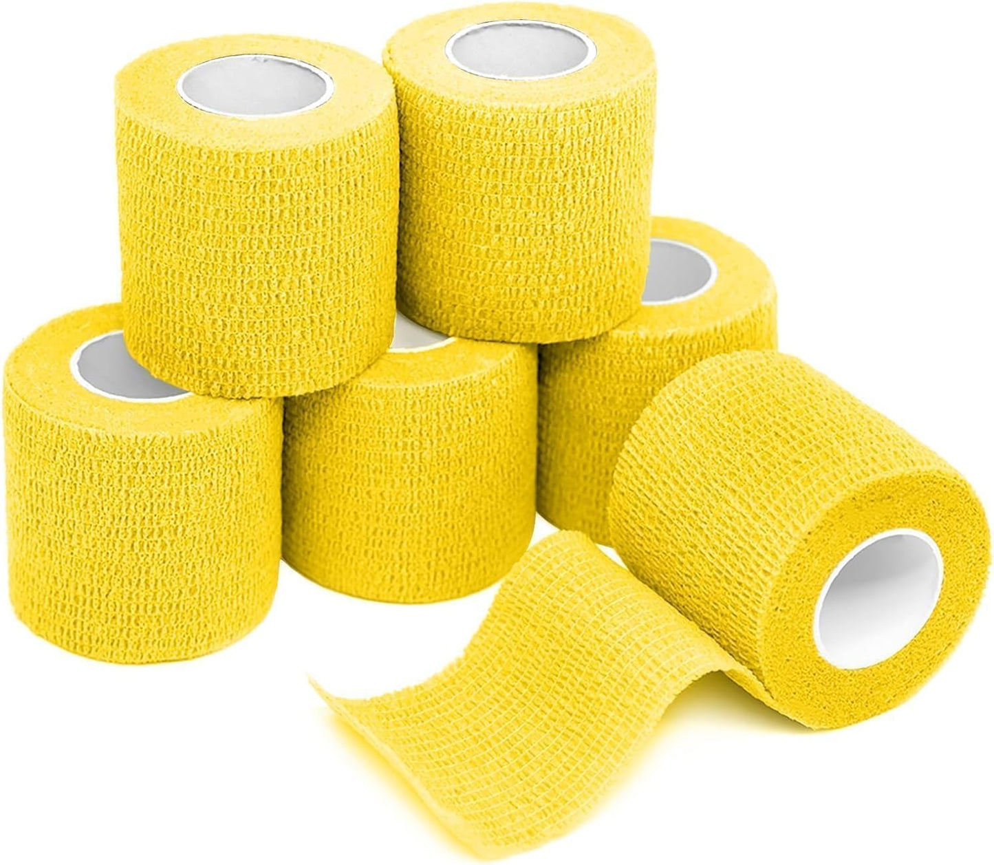 FriCARE Self Adhesive Bandage Wrap, Medical Tape in First Aid Kit, Cohesive Bandages for Wounds Sport Vet, 2 Inches X 5 Yards 6 Rolls, Yellow