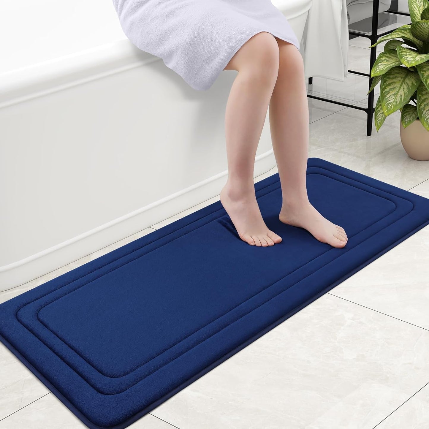 Grandaily Memory Foam Bath Mat Rug 47x20, Ultra Soft, Non-Slip and Absorbent Bathroom Rugs, Machine Wash Dry, Comfortable Bath Carpet for Bathroom Floor, Tub and Shower, Navy Blue