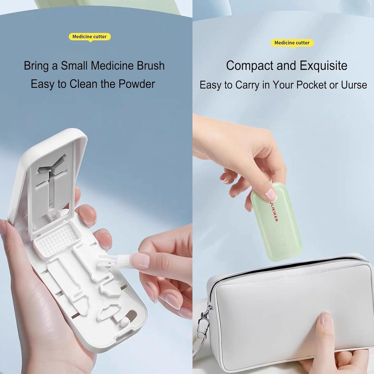 Precision Pill Cutter with Centering Guide - Multi-Angle Tablet Splitter for 1/2, 1/3 & 1/4 Cuts, Includes Pill Crusher & Storage Compartment (White)