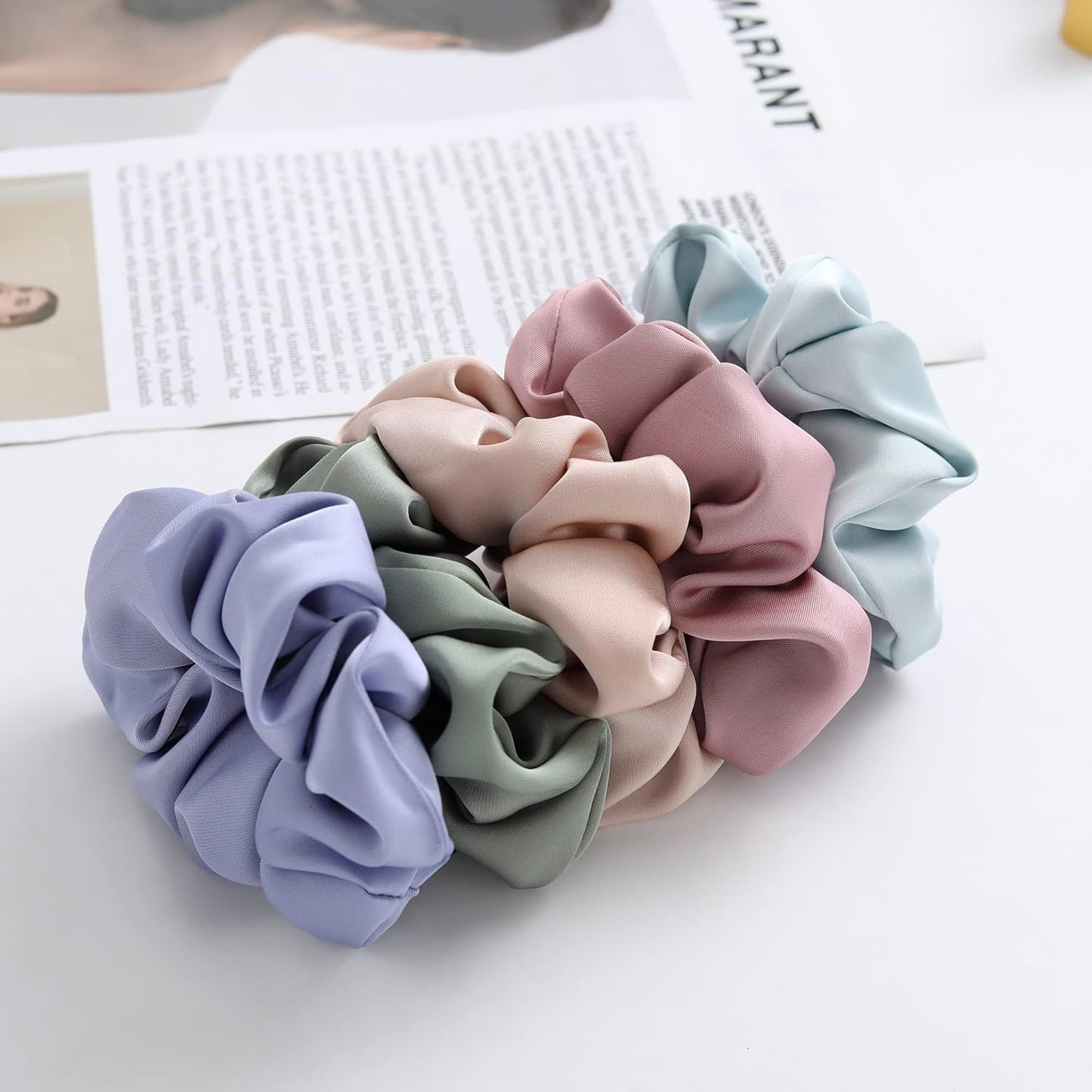 Big Silk Scrunchies for Women,Better than Satin,Silky Soft Scrunchie for Bun Luxurious Ponytail Holders Elastic Hair Ties No Damage (Green Blue Rose-Red Champagne Menthol-Blue)