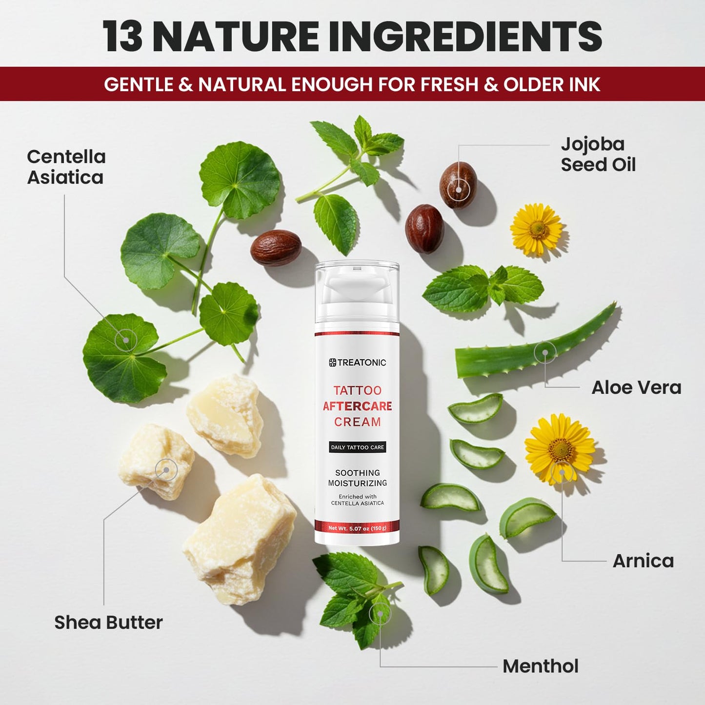 Tattoo Aftercare Cream for Soothing & Moisturizing: Healing & Soothing Aftercare Lotion for Microneedling, Microblading & Piercing - Tattoo Skin Care for New & Old Tattoos - 5 oz / 150ml