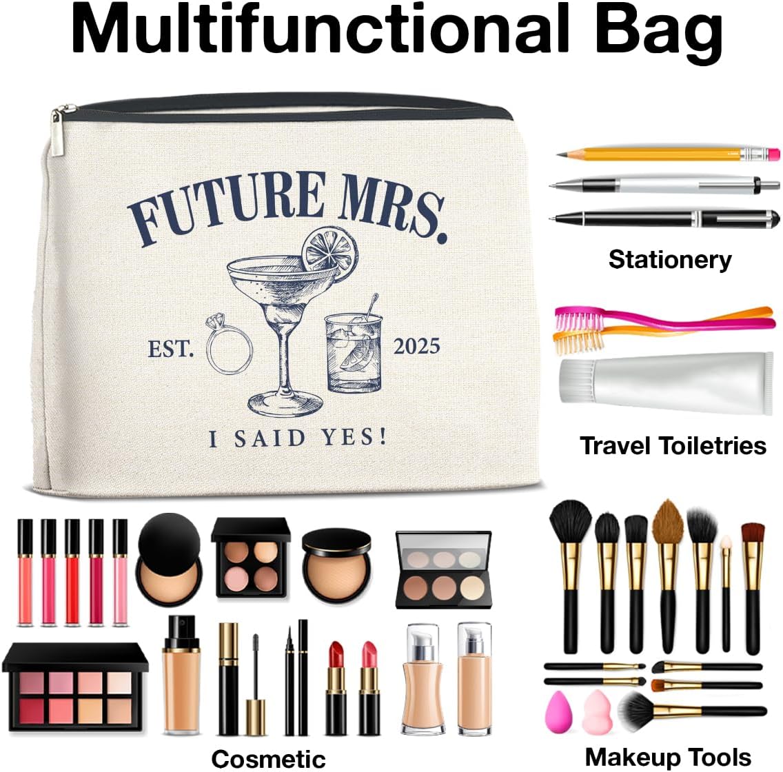 Wedding Bridal Shower Gifts for Bride to Be 2025 Future Mrs Makeup Bag Gifts for Women Wifey Engagement Gifts Cosmetic Bag Zipper Pouch for Bachelorette Party