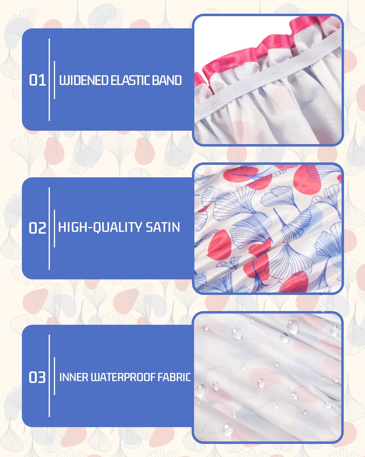 Aquior Shower Caps, Reusable Shower Cap for Women, Double Layer Waterproof Hair Cap, Microfiber Large Size for All Hair Lengths,for Girls Spa Home Salon Use (Red-Tulip)