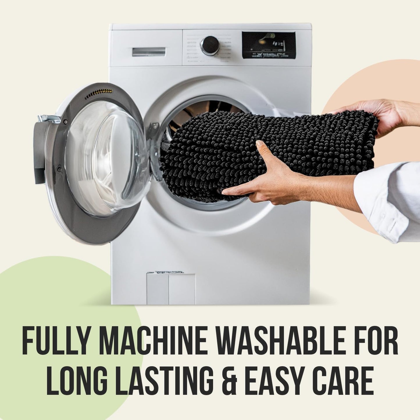 ITSOFT 3pc Non-Slip Shaggy Chenille Bathroom Mat Set, Includes 24 x 21 Inches U-Shaped Contour Toilet Rug, 34 x 21 Inches Bathmat and 1 Toilet Lid Cover, Beige