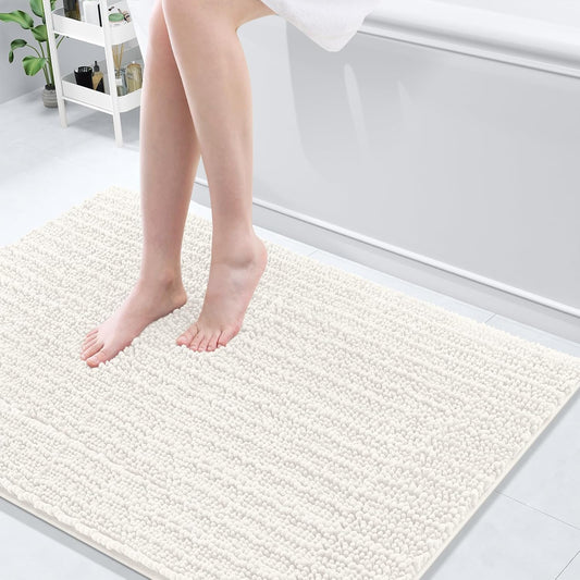 Arotive Luxury Chenille Bathroom Rug Mat, Extra Soft Thick Absorbent Shaggy Bath Rugs, Non-Slip Machine Wash Dry, Plush Bath Mats for Bathroom, Shower and Tub, 44x32, Ivory