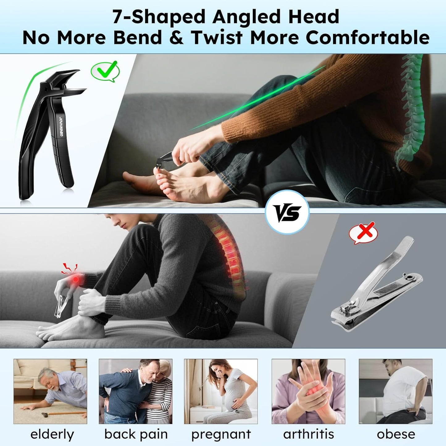 Toenail Clippers for Seniors, Angled Head Large Toe Nail Clippers for Thick Toenails, Wide Jaw Eagle Beak Clippers for Ingrown Nails, Anti-Splash Cutter with Curved Blade, Cuticle Clippers