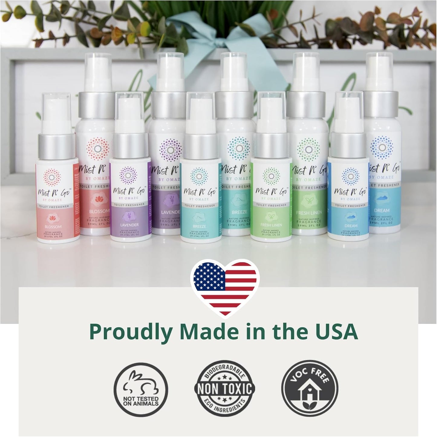 Mist N’ Go by Omaze Travel Bathroom Spray for Toilet Spray Odor Eliminator - Travel Toilet Spray for Bathroom Air Freshener Spray for Bathroom Deodorizer - Mix All, Family Pack (2oz x5 + 1oz x5)