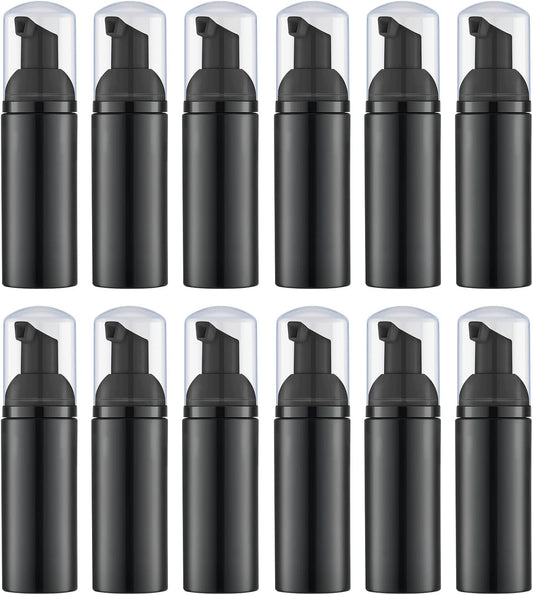 Lil Ray 2 Oz Empty Black Foam Pump Bottle, Foamer Soap Dispenser for Lash Shampoo, Hand Soap, Foaming Cleaner(Black Pump, 12 PCS)