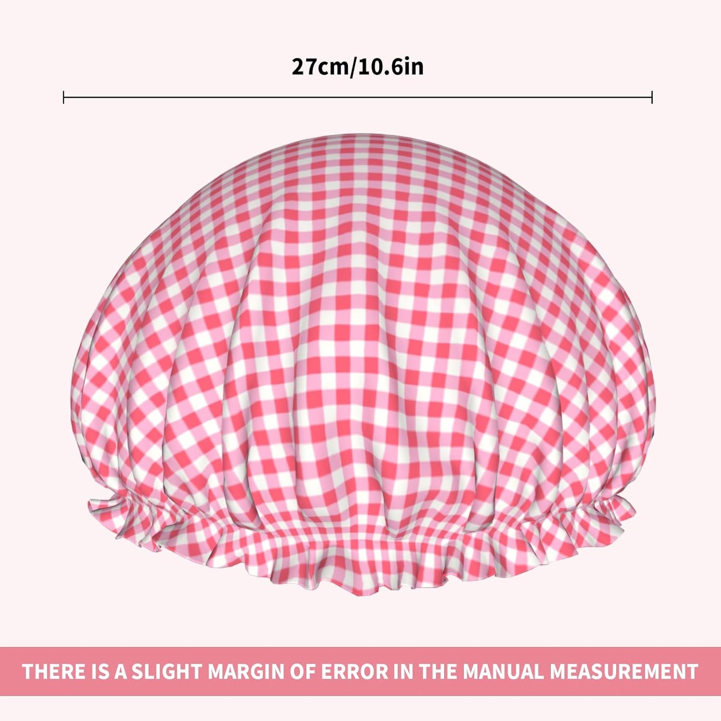 Red Pink Checkered Shower Caps for Women Red Plaid Dual-Layer Waterproof Bath Hat Classic Checkered Pattern Elastic Reusable Hair Cap for Shower Cooking Clean Makeup