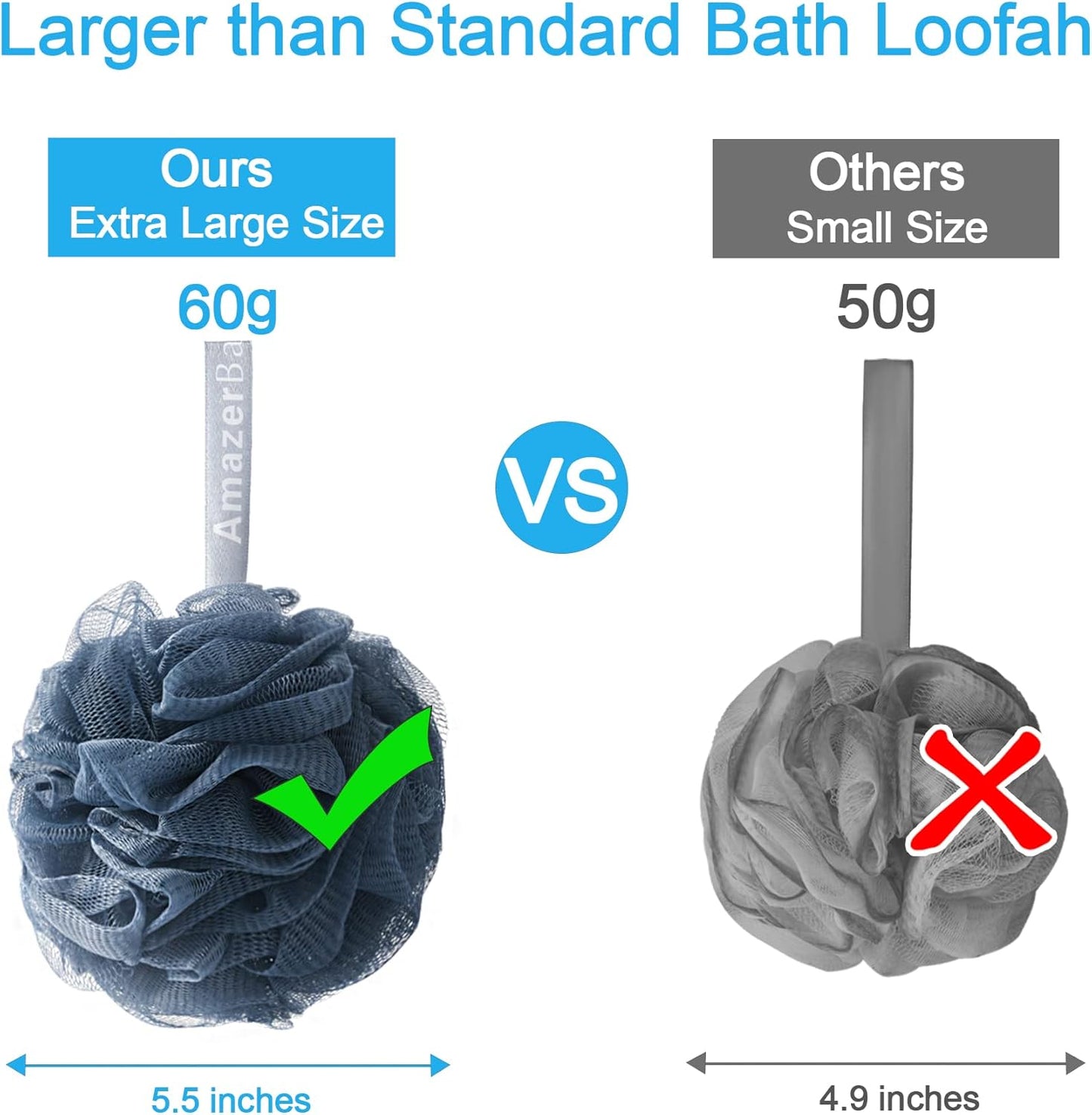 AmazerBath Loofah Sponge 60g/Piece, Exfoliating Bath Sponge Body Scrubber - Loofa Set of 4 Grey Blue-Pink-Grey-White