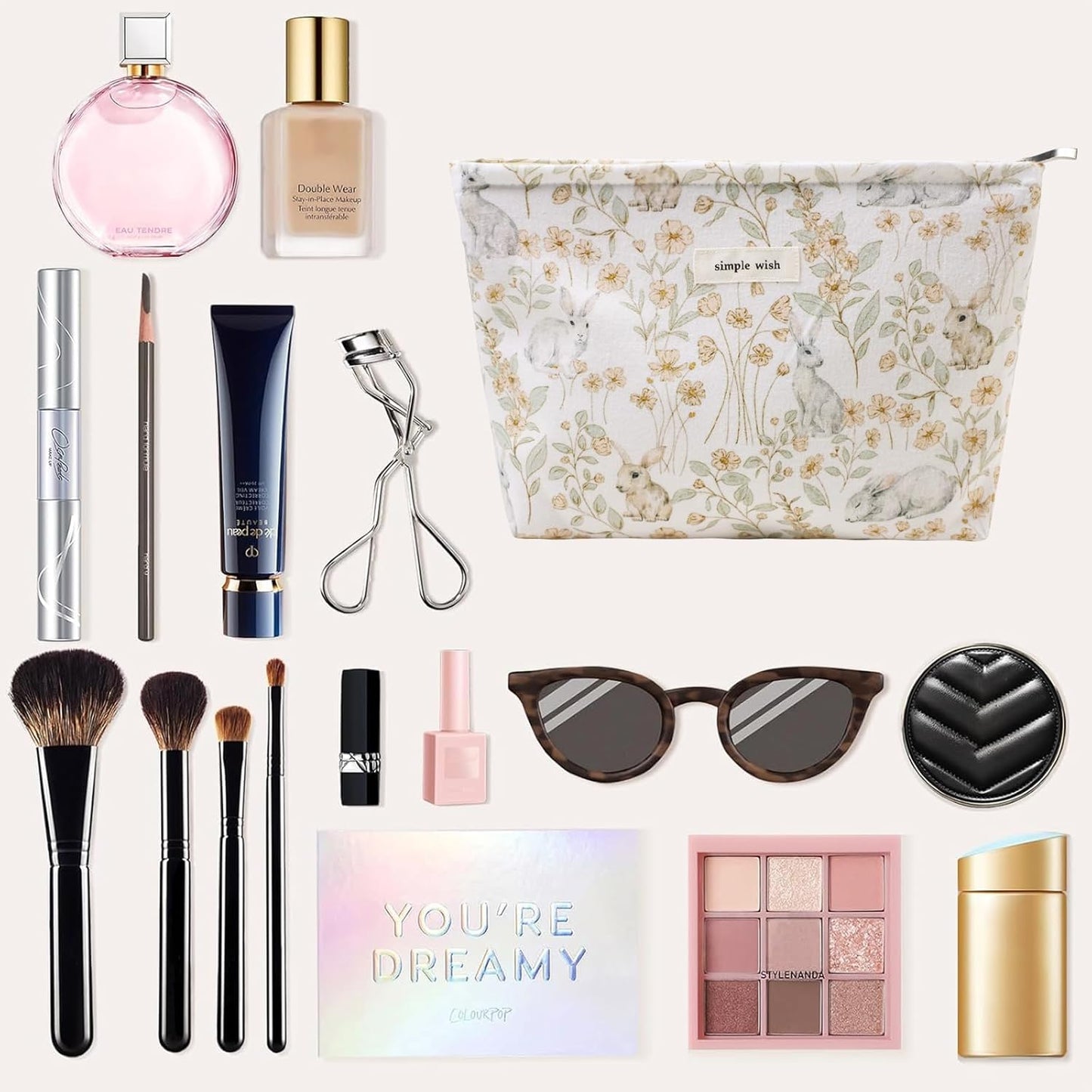 Wudygirl Cute Rabbit Cosmetic Bag - Travel Toiletry Bag & Makeup Pouch for Women & Girls - Large Capacity Canvas Organizer with Zipper Pencil Pouch