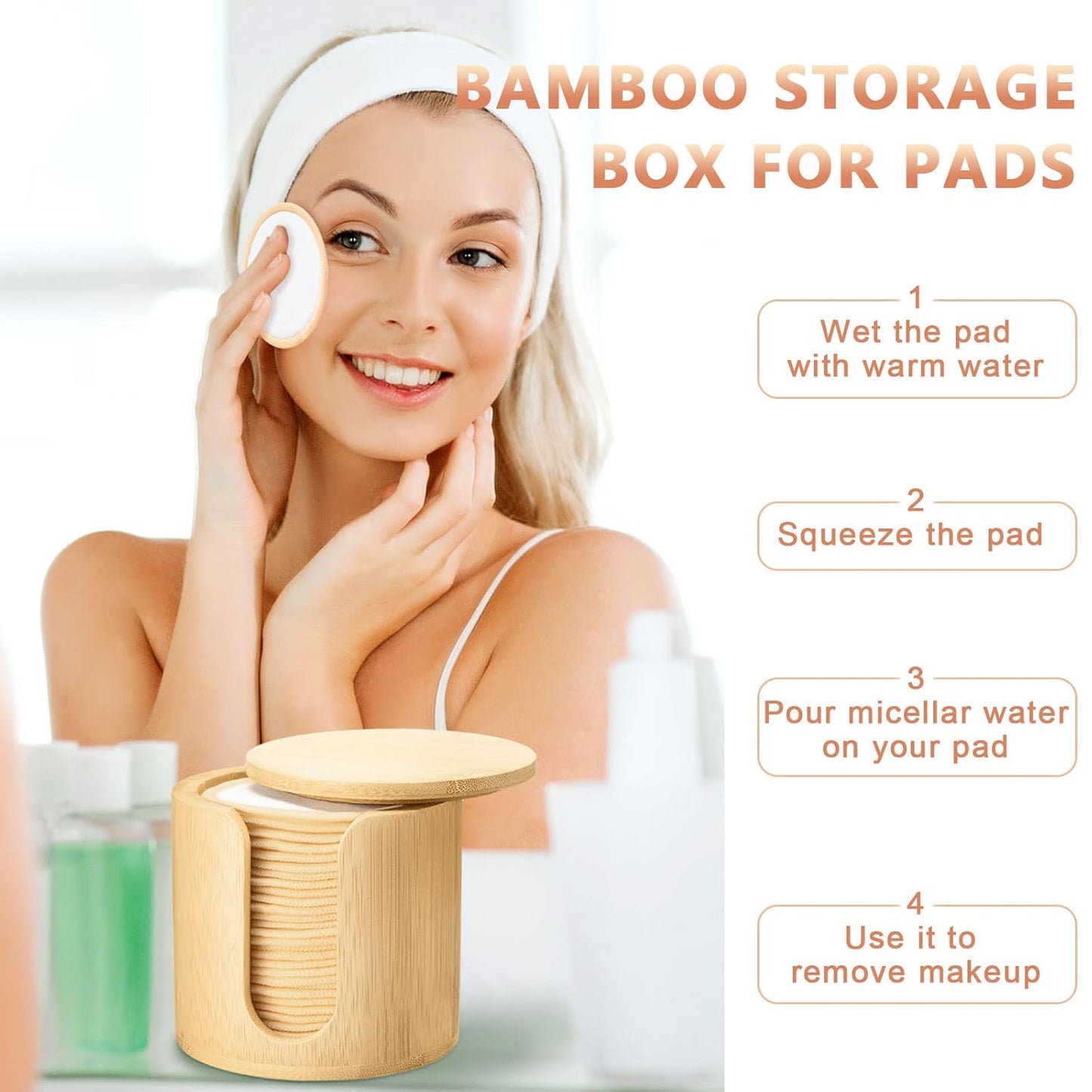 Foaincore 40 Pcs Reusable Makeup Remover Pads with Mesh Laundry Bag Washable Bamboo Cotton Rounds Soft Reusable Face Pad for Toner Skin Types with Bamboo Holder(White, Tan)