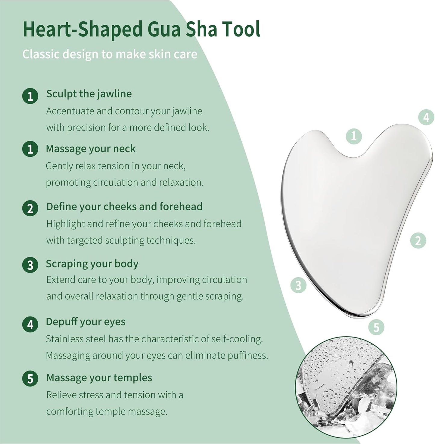 2Pcs Gua Sha Facial Tools Stainless Steel, Detailer GuaSha Set for Face Neck, Natural Skin Care Metal Gua Sha Lymphatic Drainage Face Massage Tool, Gift for Women (Heart Guasha Set)