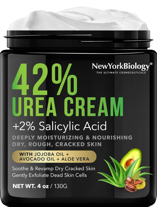 New York Biology 42% Urea Cream with 2% Salicylic Acid - Moisturizing Urea Foot Cream for Dry Cracked Heels, Calloused Feet, Athletes Foot, Dry Cracked Feet and Dead Skin - 4 oz