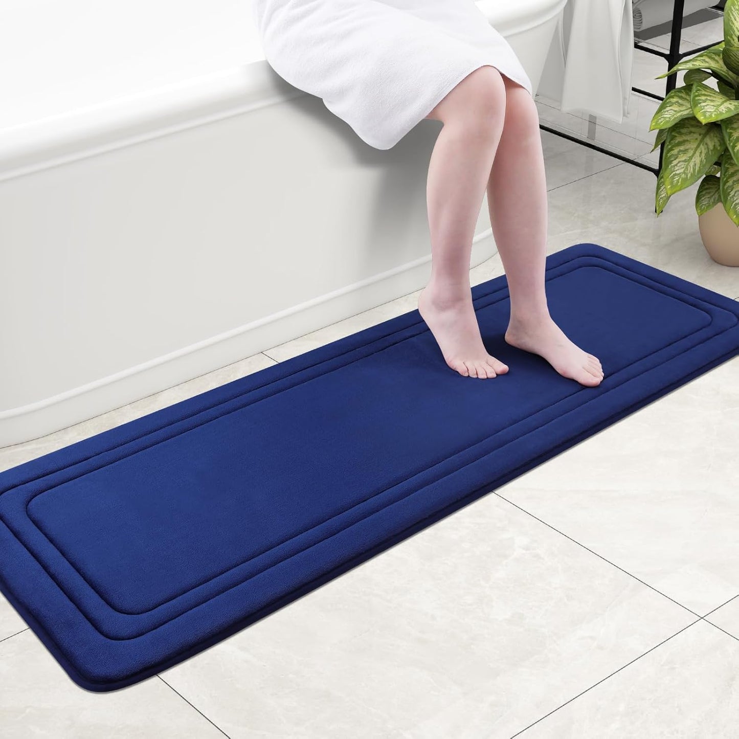 Grandaily Memory Foam Bath Mat Rug 59x20, Ultra Soft, Non-Slip and Absorbent Bathroom Rugs, Machine Wash Dry, Comfortable Bath Carpet for Bathroom Floor, Tub and Shower, Navy Blue