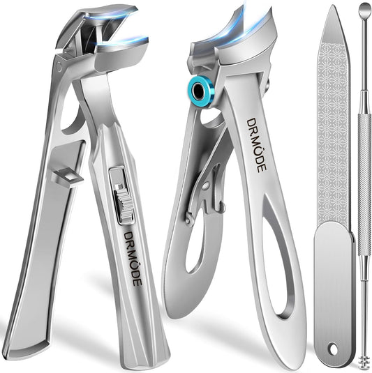 Slanted Toenail Clippers for Seniors Thick Toenails, Angled Head Large Nail Clippers for Men Thick Ingrown Nails with Wide Opening, Nail Cutter with Catcher -Silver