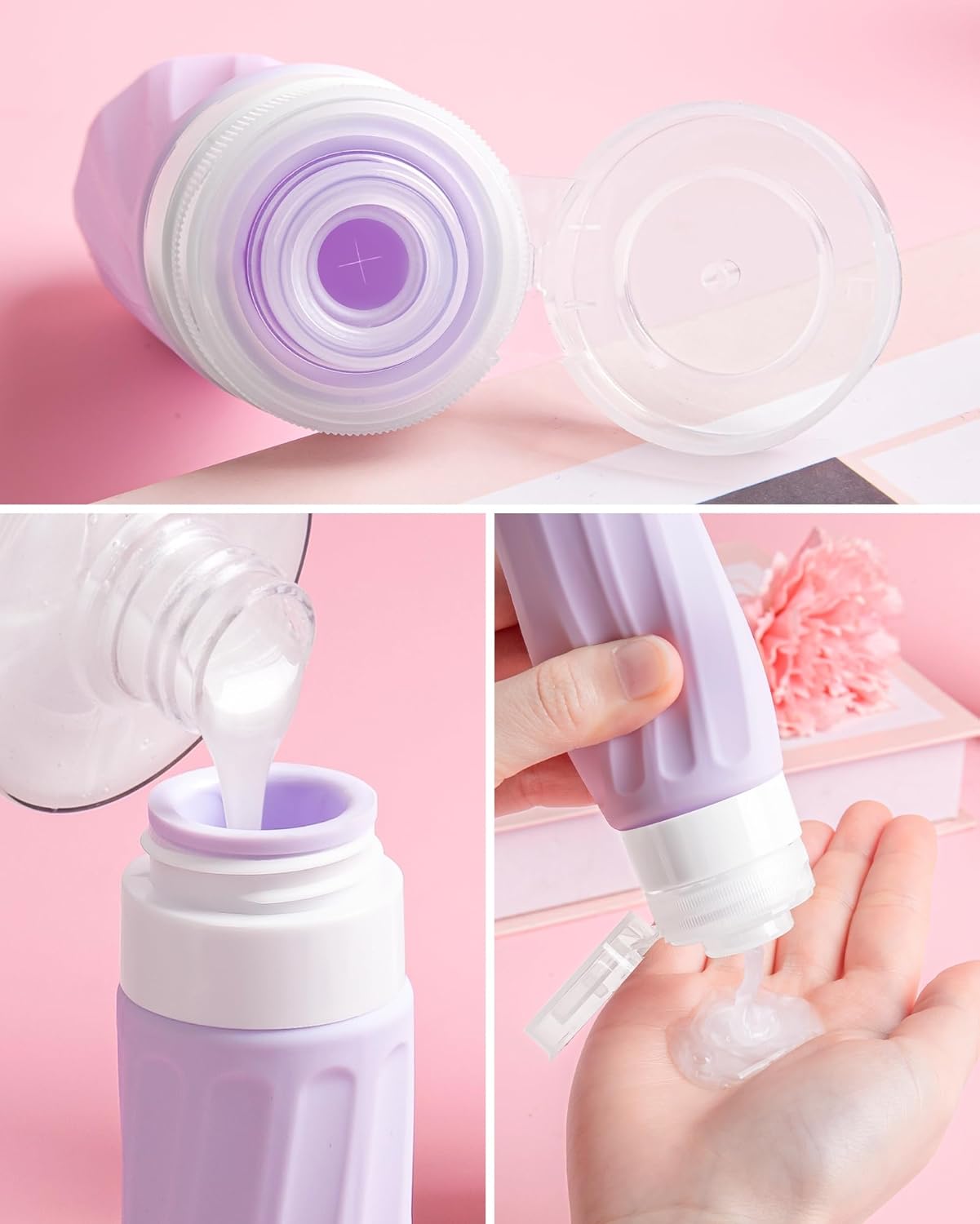 Travel Bottles for Toiletries 8 Pack, Travel Size Toiletries, Tsa Approved Travel Size Containers 3oz, with Travel Essentials Clear Bag, Leak Proof Silicone Squeezable Creams Jars