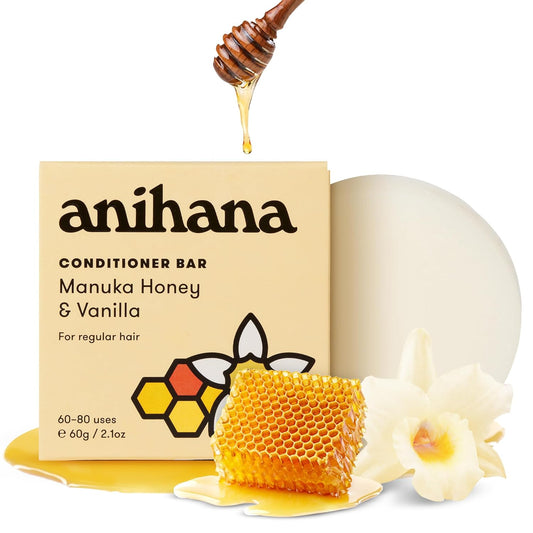 ANIHANA Conditioner Bar for Regular Normal Hair Clean Purifying Natural Healthy Look and Shine Paraben Free Manuka Honey and Vanilla 2.1 oz