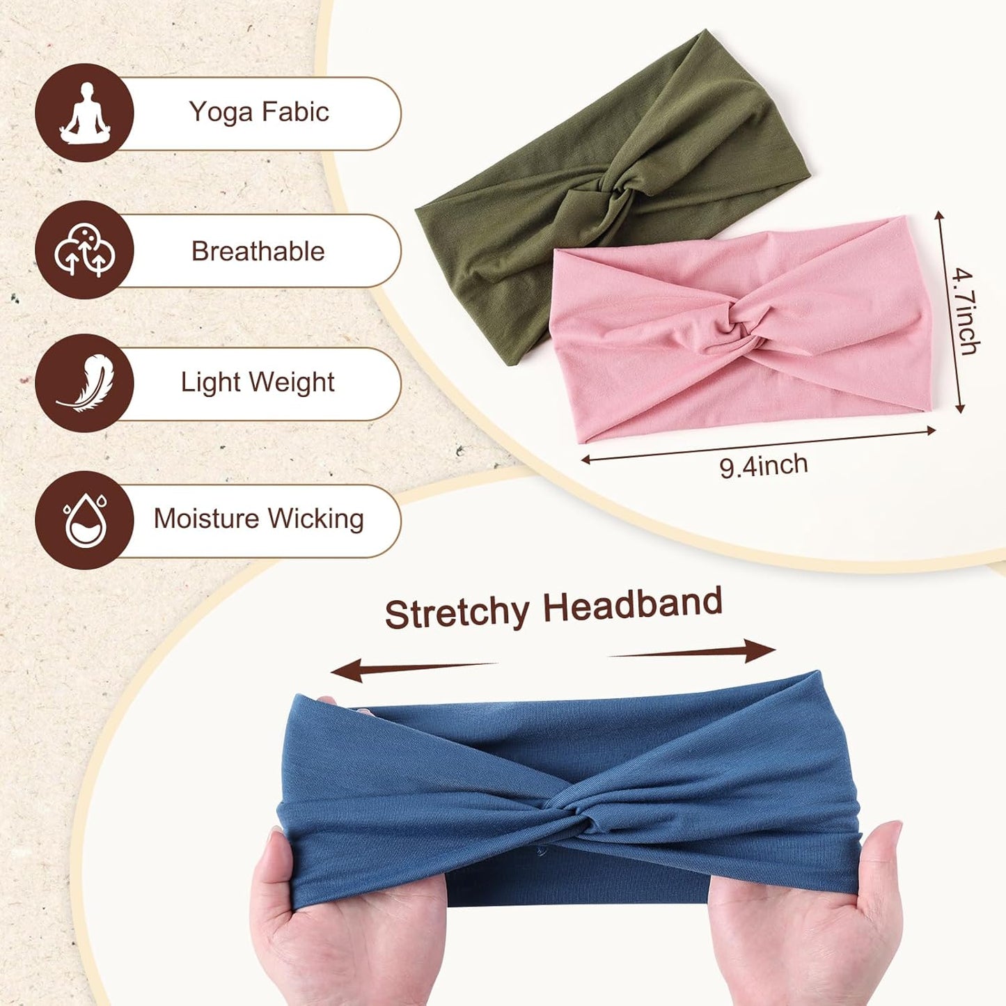 12-Pack Wide Stretch Headbands for Women - Non-Slip Extra Wide Turban Hair Bands for Workout, African Style, Sports & Daily Use (Breathable, All-Day Comfort) Color1 (Color2)